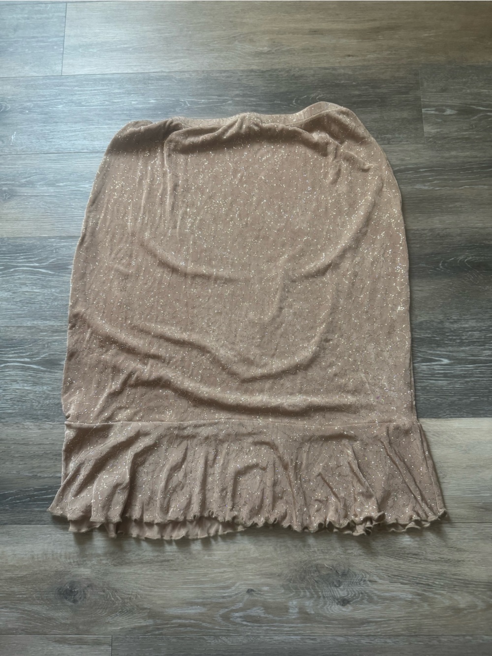Mirasol Shimmery Light Brown Ruffled Hem Midi Skirt sz L